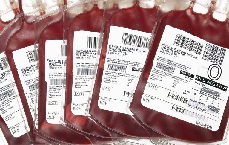 The picture shows 6 blood units.