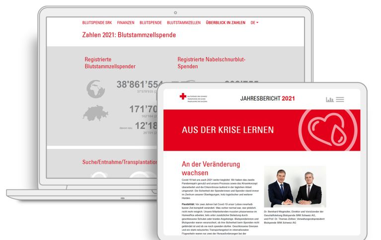 The picture shows the preview of the website of the annual report of Swiss Transfusion SRC.